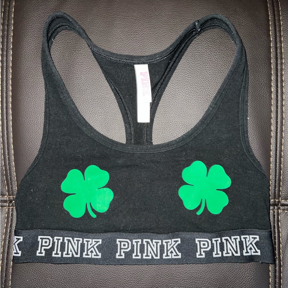 PINK XS black shamrock bralette
